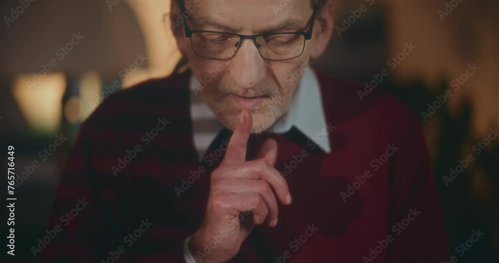Old Elderly Sad Pensive Contemplative Man At Home At Dimmed Light Night Old Elderly Sad Pensive Contemplative Man At Home At Dimmed Light Night