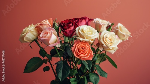Vibrant Rose Bouquet on a Single Color Backdrop