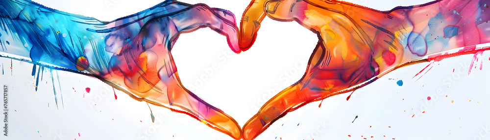 Colorful silhouettes of hands forming a heart, DEI, diversity, equity and inclusion, DEI background - obrazy, fototapety, plakaty 