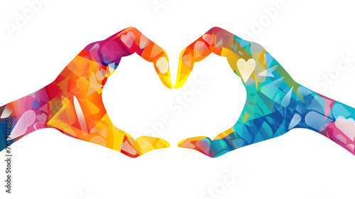 Colorful silhouettes of hands forming a heart, DEI, diversity, equity and inclusion, DEI background