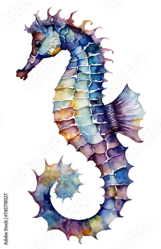 Watercolor and painting seahorse
