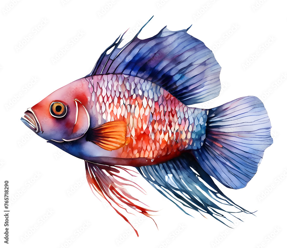 Fototapeta premium Watercolor and painting colorful fighting fish