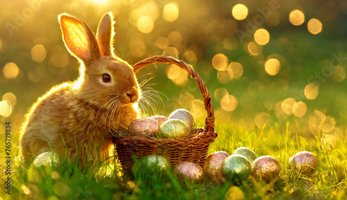 Obraz na płótnie easter bunny with easter eggs w salonie