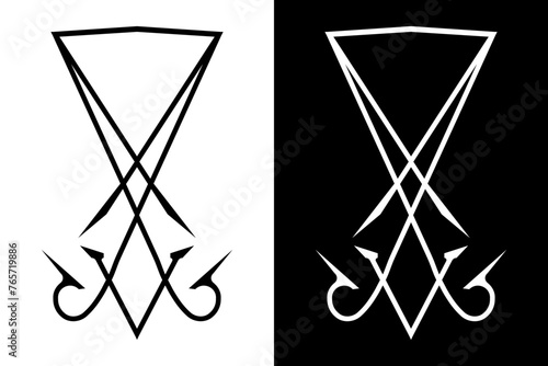 Sigil of Lucifer icon, sticker or t-shirt print design illustration in Gothic style isolated on background. Vector EPS 10