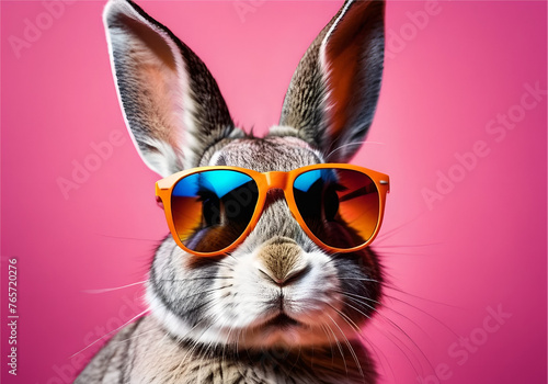 Cool bunny with sunglasses on colorful background. © design