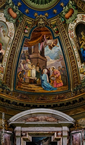 The wonderful frescoes inside the beautiful Sanctuary of the Blessed Virgin Mary of the Holy Rosary of Pompeii (Italy), one of the most important Catholic sanctuaries in the world