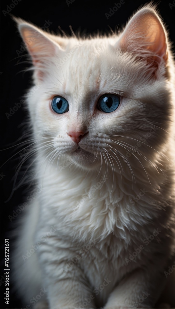 Serene White Cat with Blue Eyes: A Portrait of Elegance,  cat mobile background