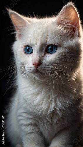 Serene White Cat with Blue Eyes: A Portrait of Elegance, cat mobile background