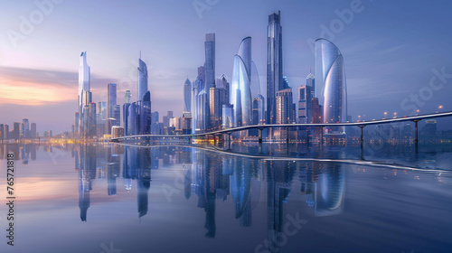 Futuristic Cityscape with Bridges and Skyscrapers
