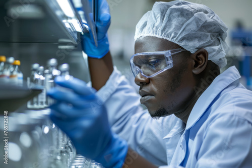 African American Scientist in Laboratory Vaccine Medicine Experiment, Covid, Testing, Generative AI