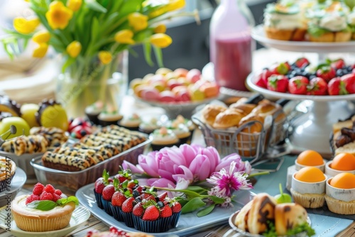 Easter Brunch Delicacies: Eggs, Quiches, Cupcakes & More | Buffet Table Ready for Easter Celebration