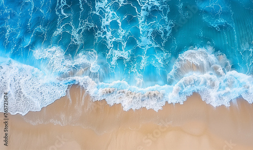 Ocean beach aerial top down view with blue water, waves with foam and spray and fine sand, beautiful summer vacation holidays destination -1.jpg, Ocean beach aerial top down view with blue water, wave