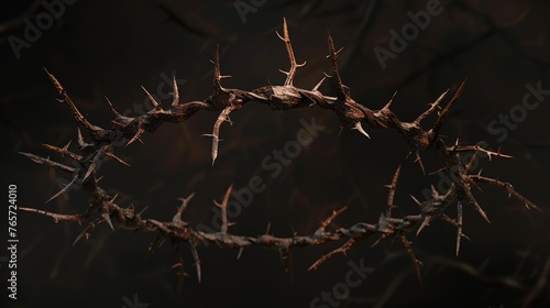 Symbol of Sorrow: Isolated Crown of Thorns, a Christianity and Easter icon with sharp, thorny texture