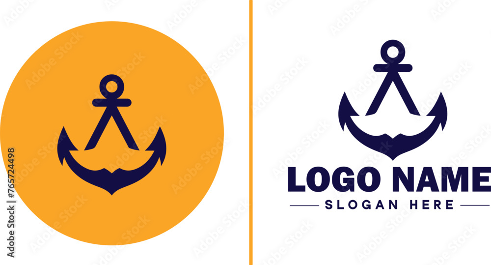 Obraz premium Anchor logo icon vector for Ship Yacht Luxury marine anchor icon logo template