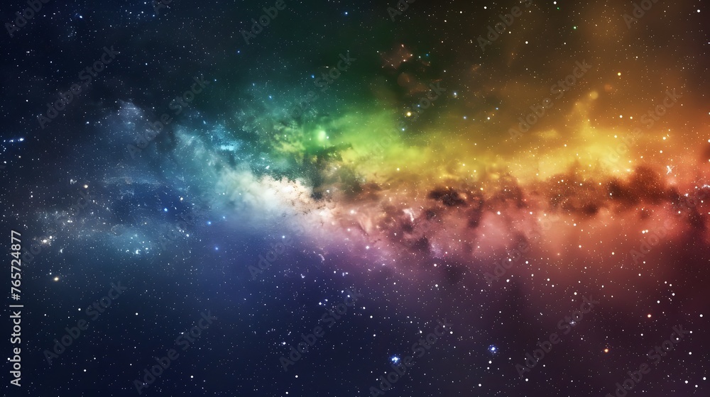 Vivid space scene with nebula and stars displaying rainbow colors, night sky and vibrant milky way