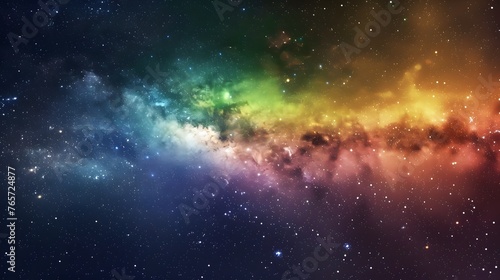 Vivid space scene with nebula and stars displaying rainbow colors  night sky and vibrant milky way