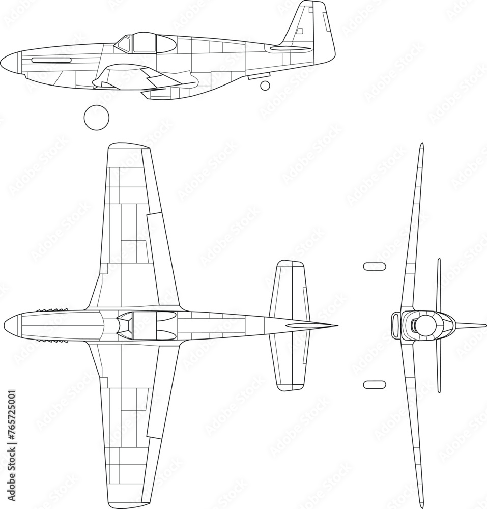 Mustang_Mk._III_3-view_drawing-svg vector file.eps