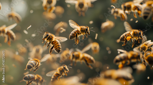 Busy honey bees flying © May Thawtar