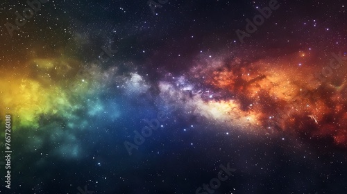 Colorful space background of nebula and stars with rainbow colors, night sky and colorful milky way