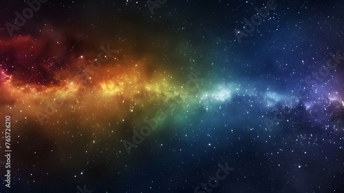 Dynamic space backdrop featuring nebula and stars with horizontal rainbow hues  night sky and vibrant milky way
