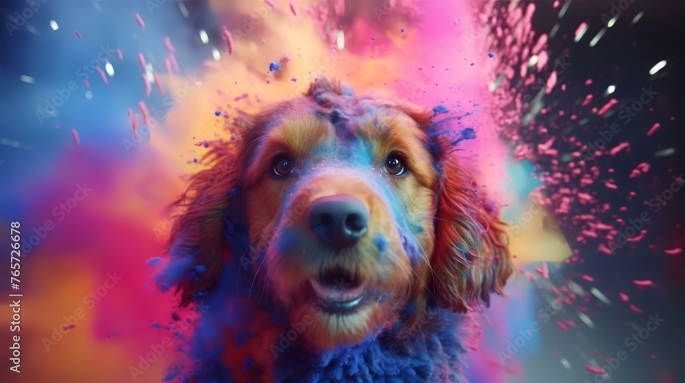 Portrait of a happy dog on a colorful background. Studio shot.