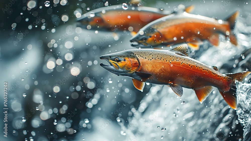 Salmon fillets swimming down a river in the sky Salmon fillets swimming down a river in the sky