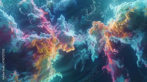 A collection of dynamic fractals evolving seamlessly in a captivating abstract fluid background. © Muhammad