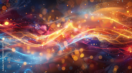 A field of pulsating lights interacting harmoniously in a stunning abstract fluid background.