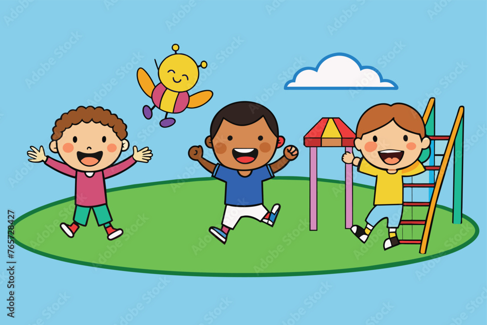 happy excited kids having fun together on playgrou 5.eps