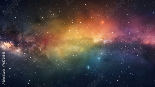 Vivid space scene with nebula and stars displaying horizontal rainbow colors, night sky and vibrant milky way