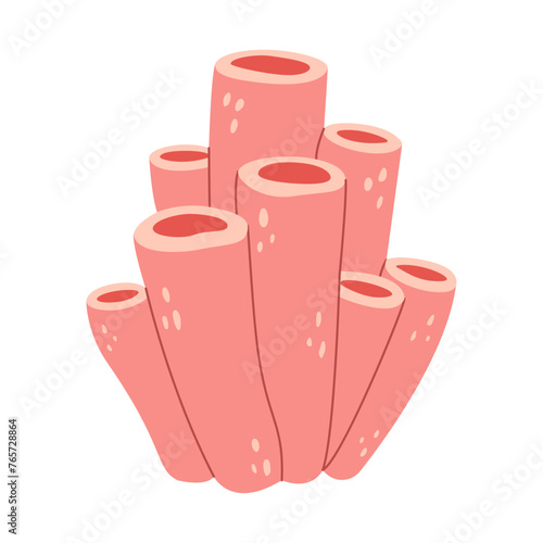 Pink tube sponges. Sea wildlife. Hand drawn tube sponges. Sea Porifera sponges. Colonial marine animal anemone. Underwater tropical exotic reef plant. Vector illustration