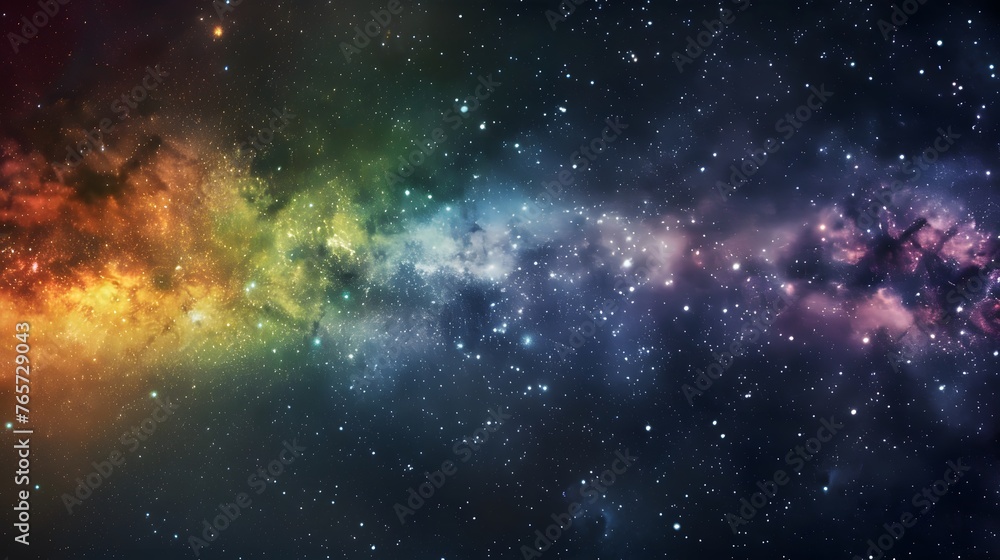 Vibrant space background showcasing nebula and stars with rainbow colors, night sky and colorful milky way - obrazy, fototapety, plakaty 