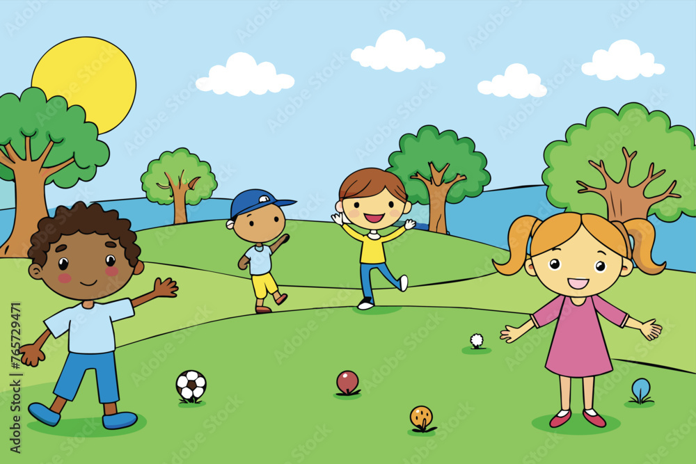 kids playing outdoor in park vector .eps