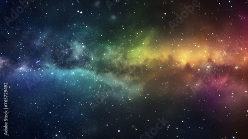 Vivid space scene with nebula and stars displaying horizontal rainbow hues  night sky and vibrant milky way