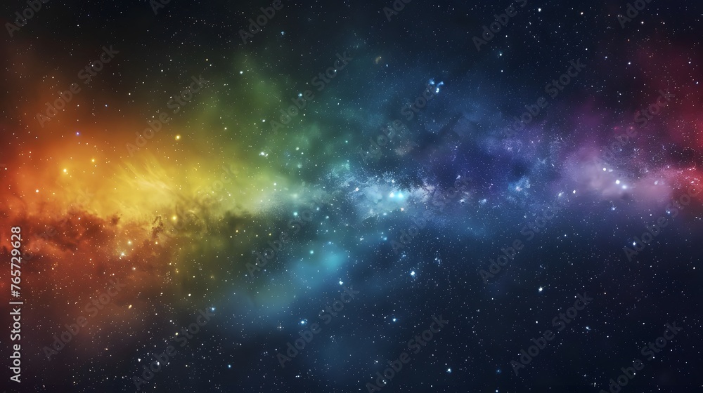 Dynamic space backdrop of nebula and stars with horizontal rainbow colors, night sky and vibrant milky way Dynamic space backdrop of nebula and stars with horizontal rainbow colors, night sky and vibrant milky way