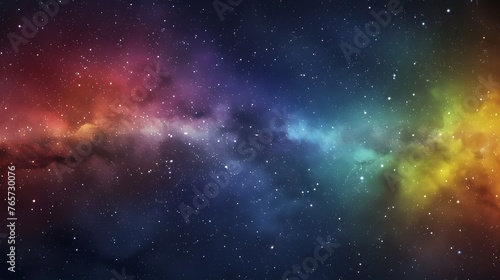 Vivid space scene with nebula and stars displaying horizontal rainbow hues, night sky and vibrant milky way photo