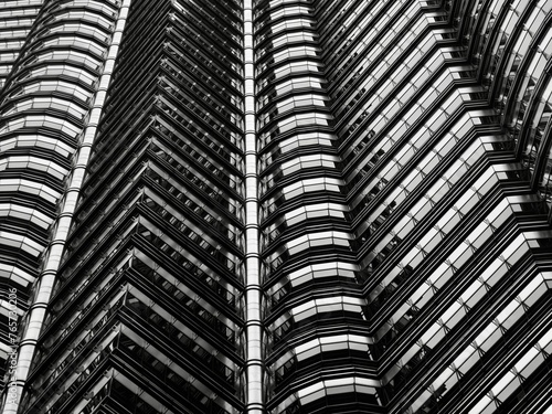 Black and white photograph of a modern building