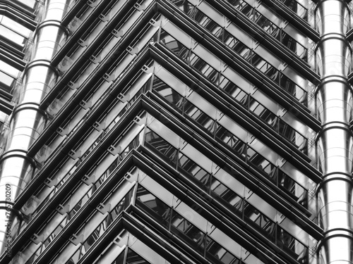 Black and white photograph of a modern building