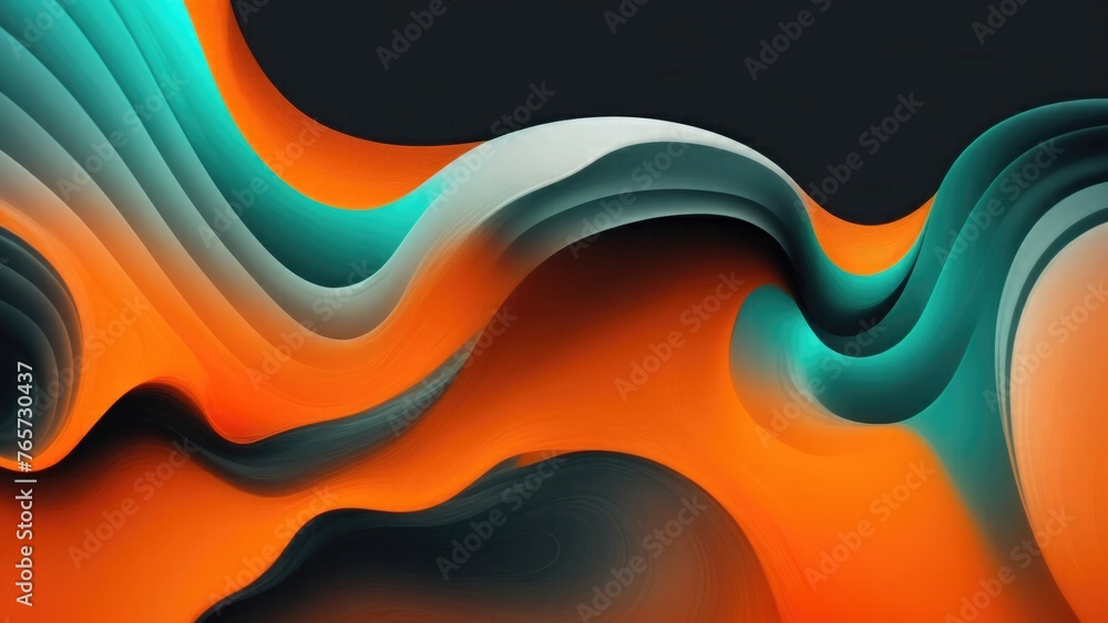 Vibrant gradient, Orange silver teal white grainy gradient color flow wave on black background Vibrant gradient, Orange silver teal white grainy gradient color flow wave on black background