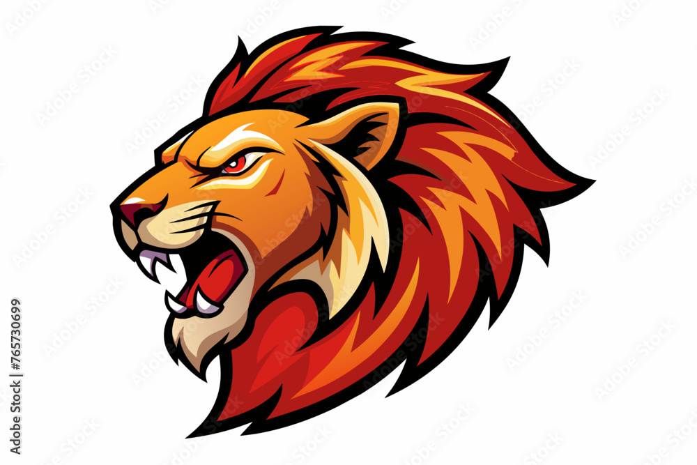 angry lion side face logo in vibirant colors in w 