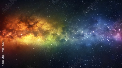 Vivid space scene with nebula and stars displaying horizontal rainbow colors, colorful milky way galaxy background photo