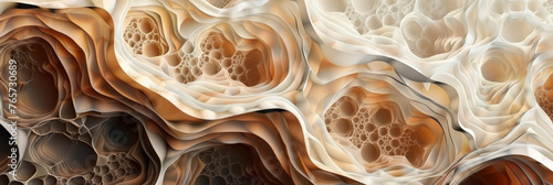  brown and beige abstract organic shapes, 3d fractals background texture banner