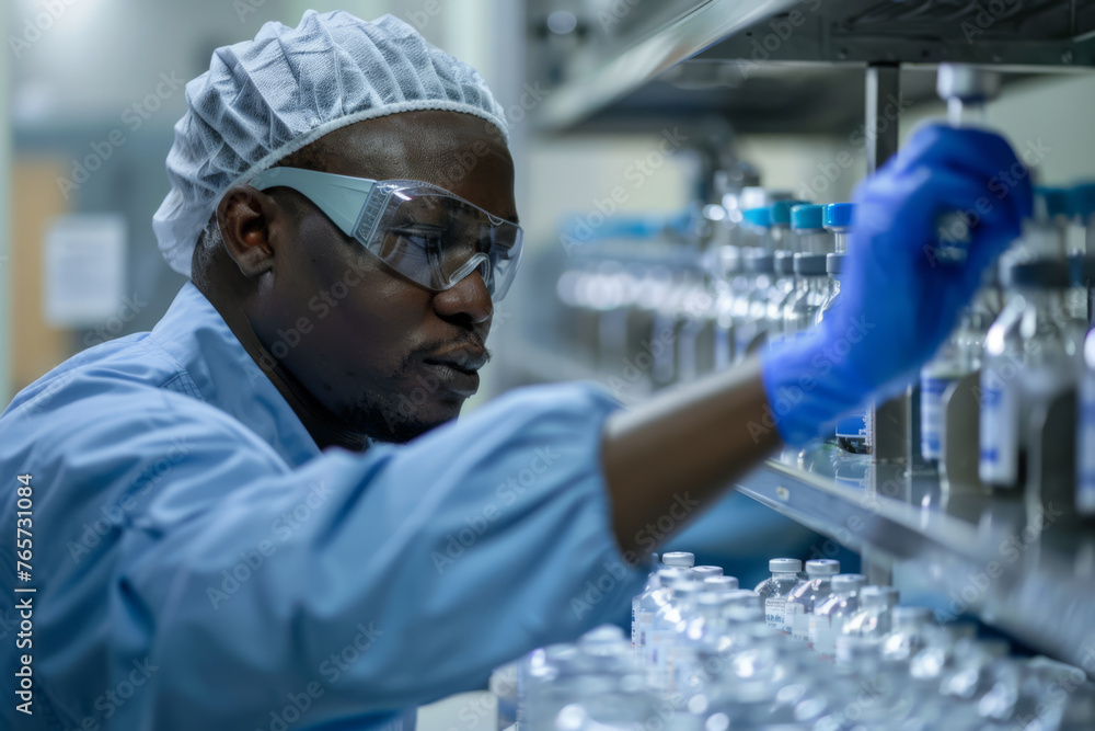 African American Scientist in Laboratory Vaccine Medicine Experiment, Covid, Testing, Generative AI