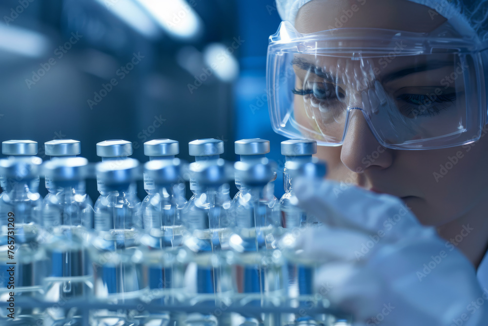 Medical Gloves Handling Test Tube Vials in Laboratory, Vaccine, Scientist - Generative AI