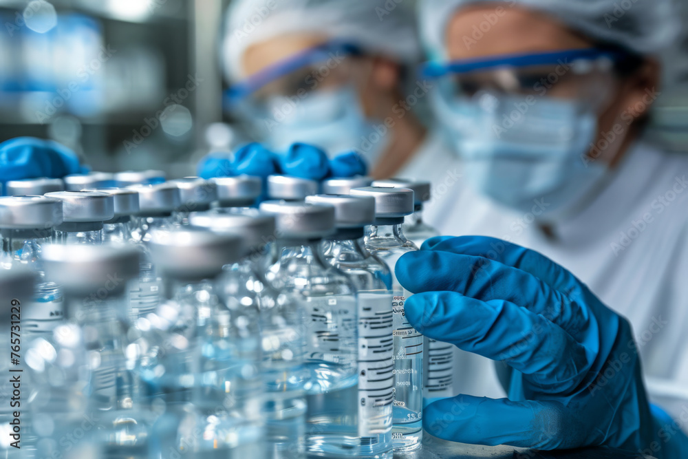 Medical Gloves Handling Test Tube Vials in Laboratory, Vaccine, Scientist - Generative AI
