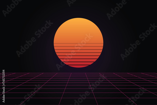 classic retro 80s style sunset background.