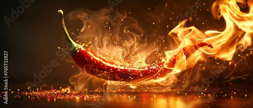 Capsaicins fury visualized with a chili pepper igniting into a dance of flames