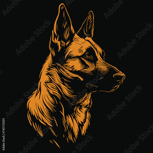 German shepherd in simple lines-simplified portrait