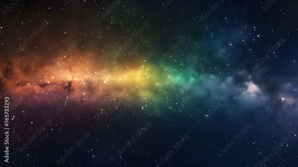Vibrant space background featuring nebula and stars with rainbow hues, colorful milky way galaxy backdrop