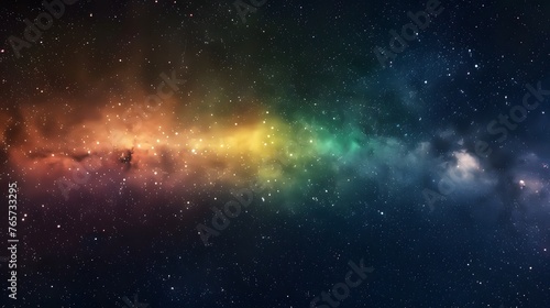 Vibrant space background featuring nebula and stars with rainbow hues, colorful milky way galaxy backdrop